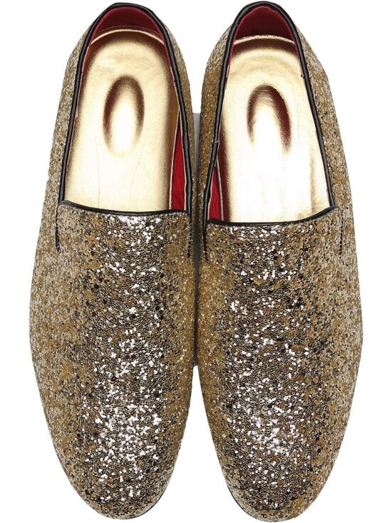 Men\'s Gold Leather Glitter Sparkly Loafers Slip On Tuxedo Formal Events Shoes main image 5
